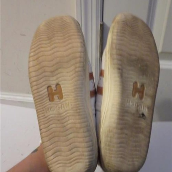 HOGAN WHITE,TAN LEATHER LACED UP SNEAKERS SIZE 8.5 - Picture 5 of 5